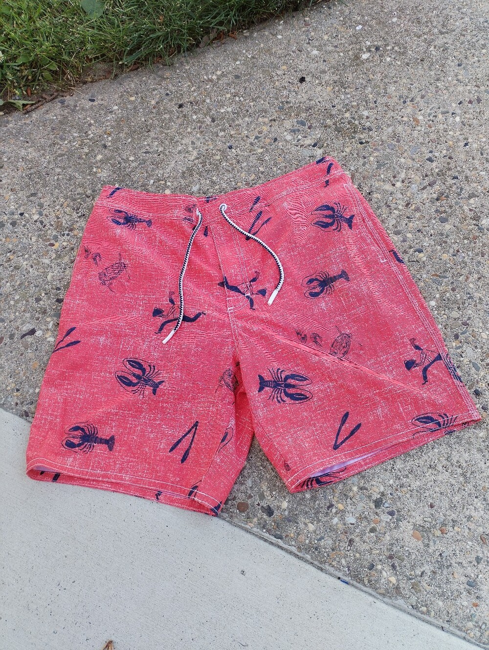 johnnie-O Red Swim Shorts with Navy Lobster Print